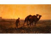 GUILLAUMET Gustave Pflügender Araber Mit Dromedaren In Abendlicher Landschaft GUILLAUMET Gustave Pflügender Araber Mit Dromedaren In Abendlicher Landschaft