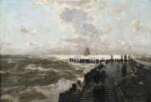 GUNTHER Erwin Carl Wilhelm On A Jetty At Rough Seaunder Cloudy Sky GUNTHER Erwin Carl Wilhelm On A Jetty At Rough Seaunder Cloudy Sky
