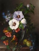 GUYOT JULIE Nasturtium In A Glass Vase With Grapes And Greengages On A Stone Ledge GUYOT JULIE Nasturtium In A Glass Vase With Grapes And Greengages On A Stone Ledge