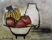 HA VAN VUONG Still Life Of Bananas And Apples In A Bowl With Jar To Background HA VAN VUONG Still Life Of Bananas And Apples In A Bowl With Jar To Background
