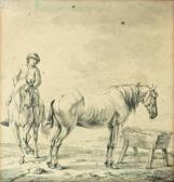 HAAG Tethart Philip Christiaan Ruiter Te Paard Met Werkpaard Bij Voederbak HAAG Tethart Philip Christiaan Ruiter Te Paard Met Werkpaard Bij Voederbak