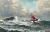 HAALAND Lars Laurits Larsen Segelboot Vor Felsen Bei Stürmischer See HAALAND Lars Laurits Larsen Segelboot Vor Felsen Bei Stürmischer See