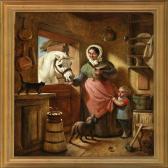 HABBE Nikolai Scullery With Mother And Child Feeding A Horse HABBE Nikolai Scullery With Mother And Child Feeding A Horse