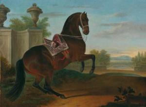 Philipp Ferdinand De Hamilton - Paesaggio Con Cavallo Bruno Imperiale Con Sella Ornamentale
