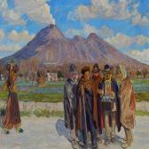 HANSEN Peter Marius Men Selling Souvenirs On A Cold Day, In The Background Mount Vesuvius HANSEN Peter Marius Men Selling Souvenirs On A Cold Day, In The Background Mount Vesuvius