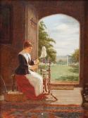 HARDY Dorofield Young Woman Seated At A Spinning Wheel In An Interior HARDY Dorofield Young Woman Seated At A Spinning Wheel In An Interior
