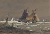 HARDY Thomas Bush Fishing Boats Heading Out To Sea In A Stiffening Breeze HARDY Thomas Bush Fishing Boats Heading Out To Sea In A Stiffening Breeze