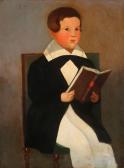 HARTWELL George H. A Primitive Portrait Of A Boy Reading A Book Seated In A Chair HARTWELL George H. A Primitive Portrait Of A Boy Reading A Book Seated In A Chair