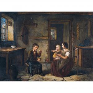 Johann Peter Hasenclever - Interieur Mit Mutter Und Kind