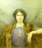 HAYES Arthur Portrait Of A Lady, Half Length, Wearing Purple Dress And Fur Shawl HAYES Arthur Portrait Of A Lady, Half Length, Wearing Purple Dress And Fur Shawl