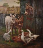 Hayes Sidney A Farm Scene With A Donkey And Two Foals Hayes Sidney A Farm Scene With A Donkey And Two Foals