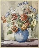 hazard william garnet A Realistically Rendered Blue Vase Of Flowers Including Dahlias hazard william garnet A Realistically Rendered Blue Vase Of Flowers Including Dahlias