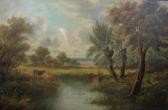 HEATON Edward Country Vista With Cottage And Cattle HEATON Edward Country Vista With Cottage And Cattle