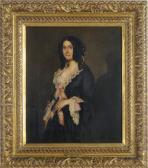 HENNER Jean Jacques Portrait Of A Lady In A Black Dress With Pink Ribbons HENNER Jean Jacques Portrait Of A Lady In A Black Dress With Pink Ribbons