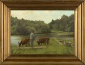 HENRIKSEN William Cattle Herder In A River Landscape HENRIKSEN William Cattle Herder In A River Landscape
