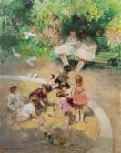 HERVE Jules Rene Children In Garden HERVE Jules Rene Children In Garden