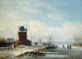 HILDEBRANDT Eduard Wintry Canal Landcape Near By A Dutch Town HILDEBRANDT Eduard Wintry Canal Landcape Near By A Dutch Town