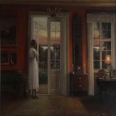 HILSØE Hans Drawing Room Interior With A Lady Enjoying The Sunset At The Garden Door HILSØE Hans Drawing Room Interior With A Lady Enjoying The Sunset At The Garden Door