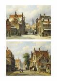 HILVERDINK Eduard Alexander A Sunlit Street In Haarlem, The Tower Of The St. Bavo In The Distance; HILVERDINK Eduard Alexander A Sunlit Street In Haarlem, The Tower Of The St. Bavo In The Distance;