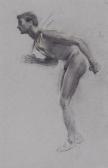 HIREMY-HIRSCHL Adolf A Male Nude, Bending Forward, Resting A Rod On His Shoulder (recto) HIREMY-HIRSCHL Adolf A Male Nude, Bending Forward, Resting A Rod On His Shoulder (recto)