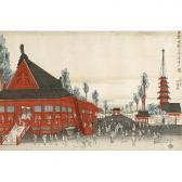 HOKUJU Shôtei Ansicht Des Kannon-tempels In Asakusa Mitzahlreicher Figurenstaffage HOKUJU Shôtei Ansicht Des Kannon-tempels In Asakusa Mitzahlreicher Figurenstaffage