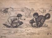 HOLLYER Frederick Fighting Cats Restrained By Two Naked Children In An Italianate Landscape HOLLYER Frederick Fighting Cats Restrained By Two Naked Children In An Italianate Landscape