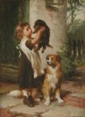 HOLMES George Augustus A Girl Holding A Puppy, With Another Dog Outside HOLMES George Augustus A Girl Holding A Puppy, With Another Dog Outside