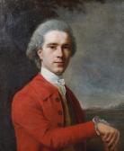 HONE Nathaniel Portrait Of A Gentleman, Half-length, In A Redovercoat, Standing Before An Open Landscape HONE Nathaniel Portrait Of A Gentleman, Half-length, In A Redovercoat, Standing Before An Open Landscape