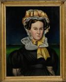 HOPKINS Milton William Portrait Of A Woman Wearing A Fancy Yellow-ribboned Lacebonnet HOPKINS Milton William Portrait Of A Woman Wearing A Fancy Yellow-ribboned Lacebonnet