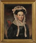 HOPKINS Milton William Portrait Of A Young Woman Wearing A Fancy Pink-ribboned Lacebonnet. HOPKINS Milton William Portrait Of A Young Woman Wearing A Fancy Pink-ribboned Lacebonnet.