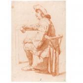 HOREMANS Jan Jozef I A Man Seated Smoking At A Table, Holding A HOREMANS Jan Jozef I A Man Seated Smoking At A Table, Holding A