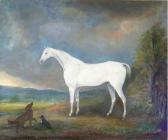 HOWIE James A Grey Hunter With Two Dogs In A Landscape HOWIE James A Grey Hunter With Two Dogs In A Landscape