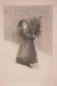 HUBBARD E.F. Young Girl Holding A Bouquet Of Mistletoe HUBBARD E.F. Young Girl Holding A Bouquet Of Mistletoe