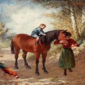 HUGHES Trajan Mother And Son Rewarding The Horse With A Carrot HUGHES Trajan Mother And Son Rewarding The Horse With A Carrot