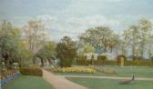 HUNN Thomas Henry Expansive Garden With A Peacock HUNN Thomas Henry Expansive Garden With A Peacock