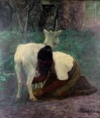 HUNT Clyde du Vernet Slave Girl Attending To A Goat HUNT Clyde du Vernet Slave Girl Attending To A Goat