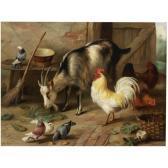 HUNT Edgar A Goat, Chicken And Doves In A Stable HUNT Edgar A Goat, Chicken And Doves In A Stable