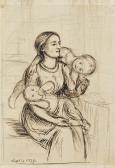 HUNT William Holman Edith Holman Hunt With Her Son Hilary And Daughter Gladys HUNT William Holman Edith Holman Hunt With Her Son Hilary And Daughter Gladys