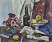 HUNTER Leslie Still Life With Fruit,anemones Andbottle HUNTER Leslie Still Life With Fruit,anemones Andbottle