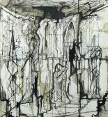 HURRY Leslie Abstract Drawing With Figures In A Cathedral HURRY Leslie Abstract Drawing With Figures In A Cathedral