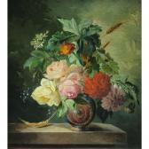 HUYGENS François Joseph Still Life With Flowers On A Ledge HUYGENS François Joseph Still Life With Flowers On A Ledge