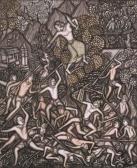 I KETUT TOMBELOS Men Fighting With Kris And Spears With A Demon-like Woman In A Tree Directing The Activities I KETUT TOMBELOS Men Fighting With Kris And Spears With A Demon-like Woman In A Tree Directing The Activities