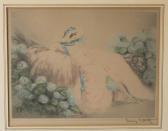 ICART Louis Lady With Blue Hydrangeas ICART Louis Lady With Blue Hydrangeas