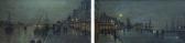 JENKINS Wilfred Moonlit Quayside Scenes With Figures And Illuminated Shops JENKINS Wilfred Moonlit Quayside Scenes With Figures And Illuminated Shops
