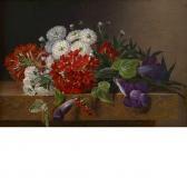 JENSEN Johan Laurentz Gloxinia, Dahlia, Pelargonium And Ivy Leaves On A Brown Marble Ledge JENSEN Johan Laurentz Gloxinia, Dahlia, Pelargonium And Ivy Leaves On A Brown Marble Ledge