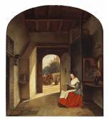 JOHANNES Antoine Balthasar Stroebel An Interior With A Woman Seated By An Open Door JOHANNES Antoine Balthasar Stroebel An Interior With A Woman Seated By An Open Door
