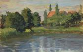 JOHANSSON Erik Sommerliche Landschaft Mit See/ Dörfliche Flußlandschaft Mit Brücke JOHANSSON Erik Sommerliche Landschaft Mit See/ Dörfliche Flußlandschaft Mit Brücke