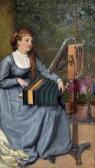 JOHNSON Edward Killingworth Jeune Femme Assise À Son Pupitre Jouant De L'accordéon JOHNSON Edward Killingworth Jeune Femme Assise À Son Pupitre Jouant De L'accordéon