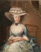 JOHNSON William A Portrait Of Henrietta Nelson, Seated In An Interior And Wearing A Blue Gown And Wide Brimmed Bonnet JOHNSON William A Portrait Of Henrietta Nelson, Seated In An Interior And Wearing A Blue Gown And Wide Brimmed Bonnet