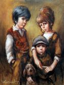 JONES Leighton British Portrait Of Three Children And Their Dog JONES Leighton British Portrait Of Three Children And Their Dog